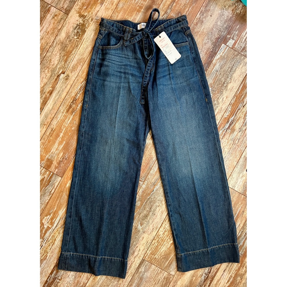 Cabi Beau‎ Jean Indigo Blue Wide Leg Paperbag Waist Denim Pants Size 8R NEW